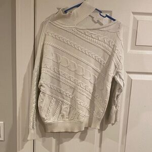 Elegant White Cable Knit Sweater